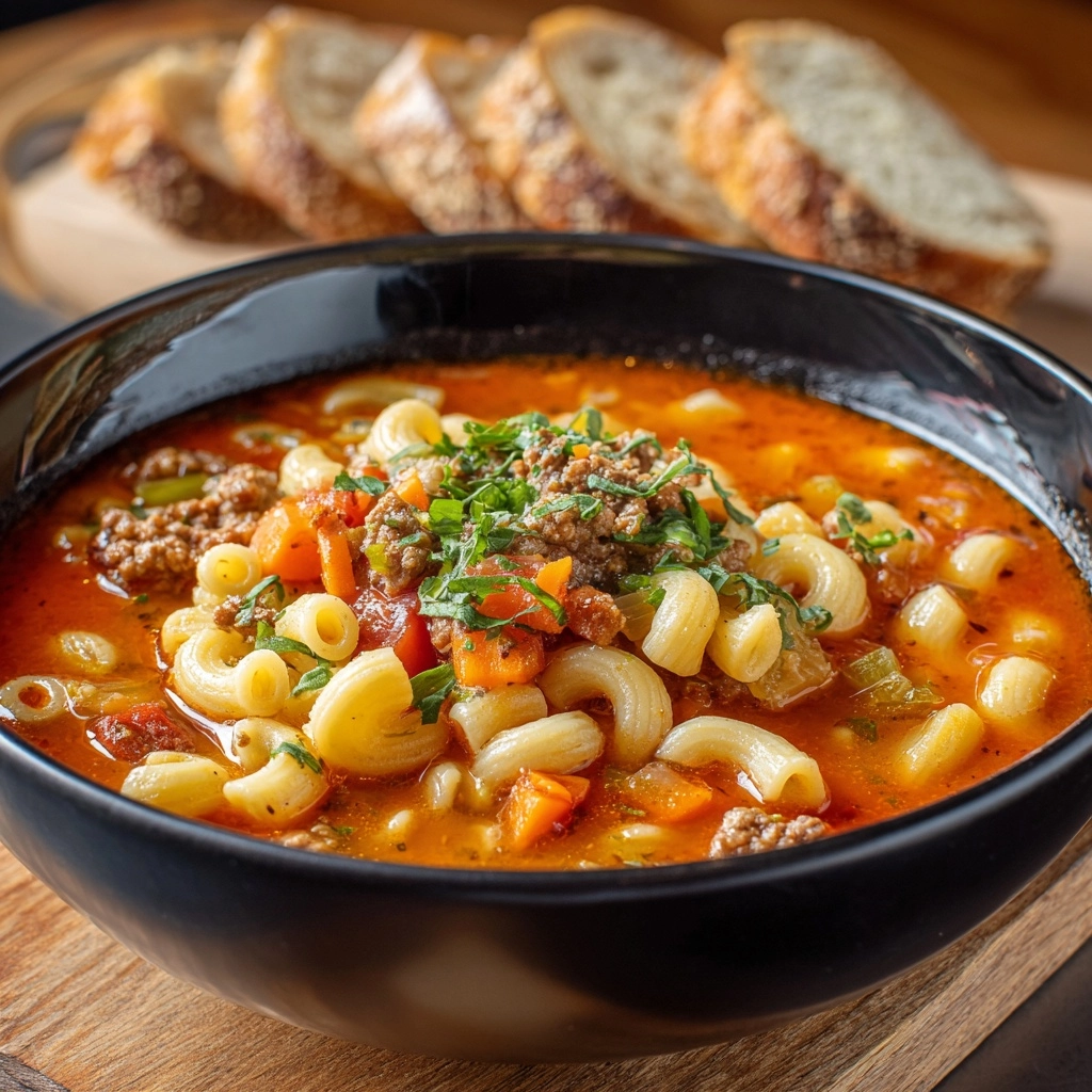 Beef & Tomato Macaroni Soup Recipe - Recipe Image