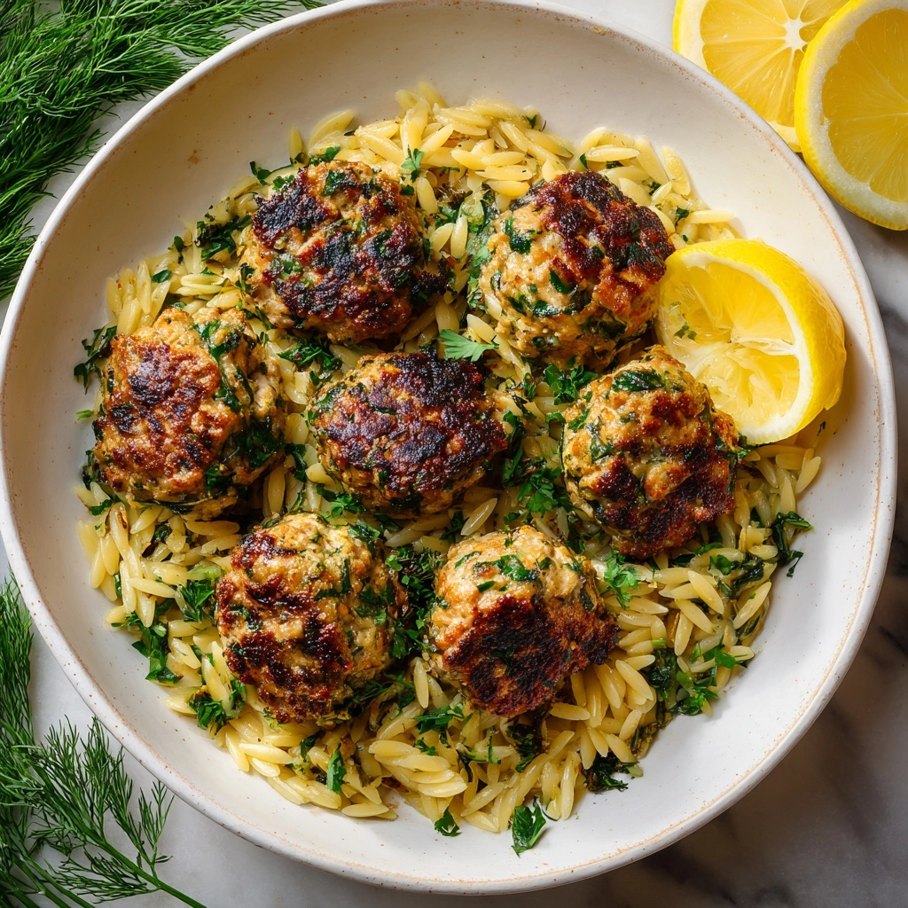 Greek Chicken Meatballs with Lemon Orzo Recipe - Recipe Image