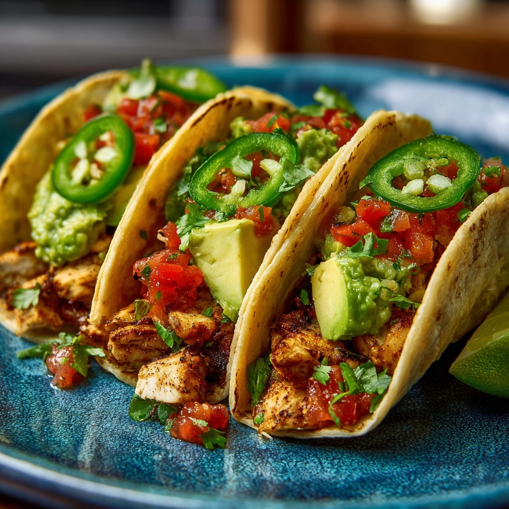 Poblano Chicken Tacos with Avocado-Jalapeño Salsa Recipe - Recipe Image