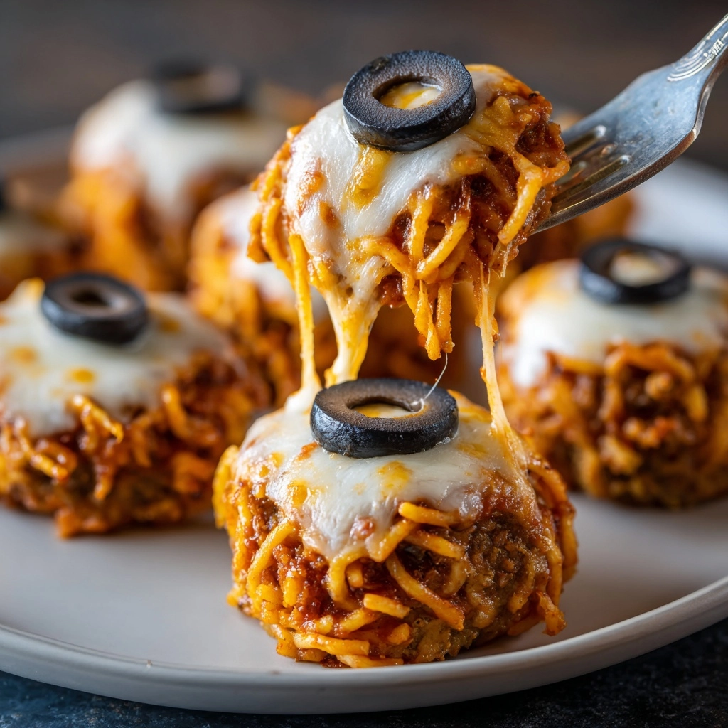 Spooky Spaghetti and Cheese Stuffed Meatballs Recipe - Recipe Image