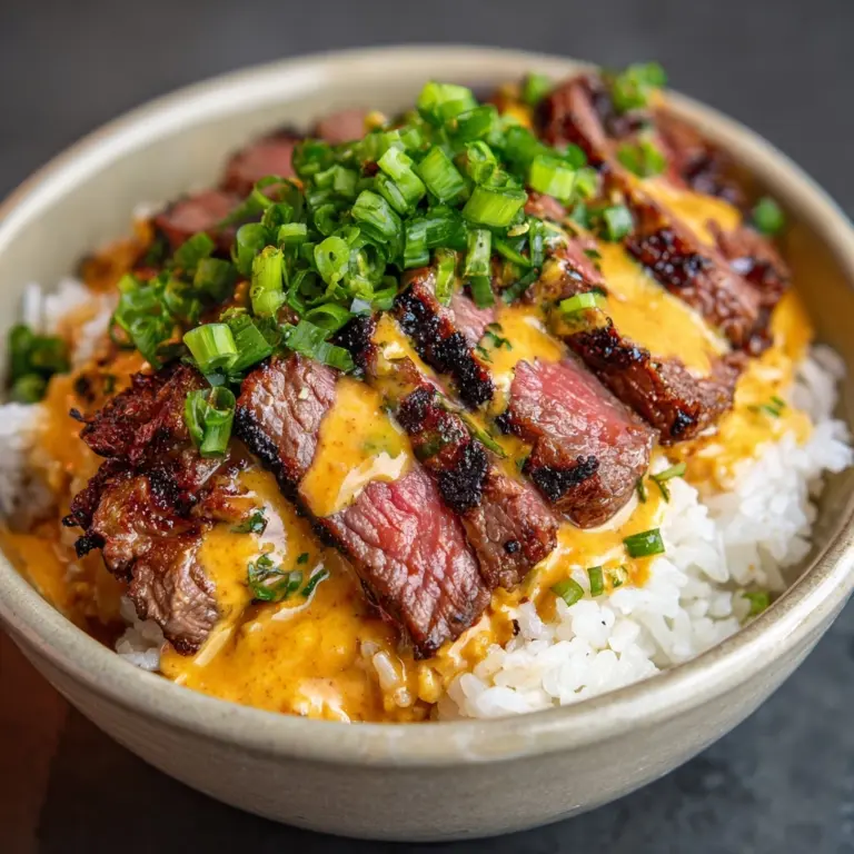 Korean BBQ Steak Rice Bowls with Spicy Cream Sauce Recipe