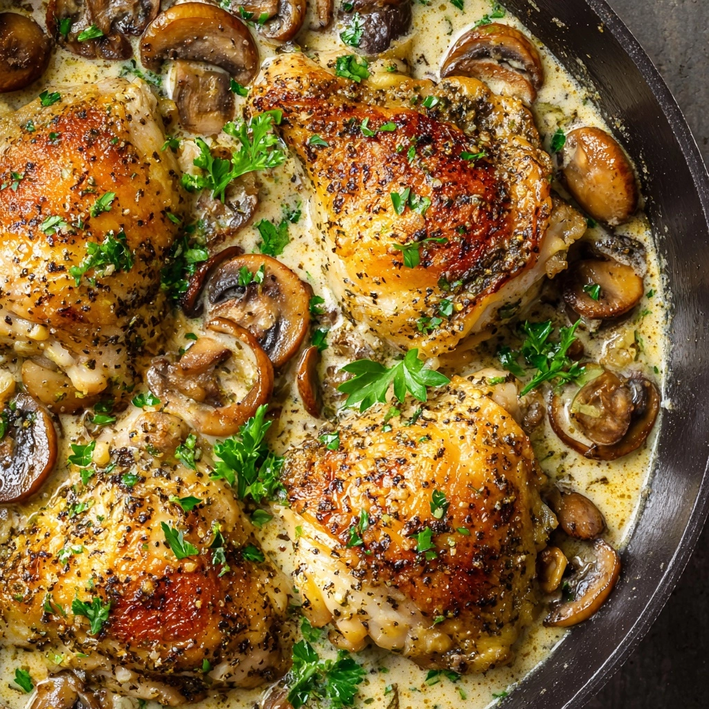 Cast Iron Creamy Mushroom Chicken Recipe - Recipe Image