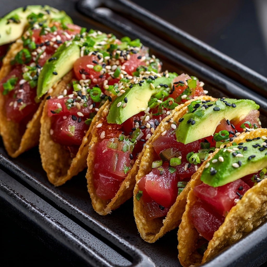 Spicy Tuna Tartare Wonton Tacos Recipe - Recipe Image