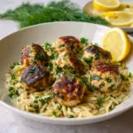 Greek Chicken Meatballs with Lemon Orzo Recipe