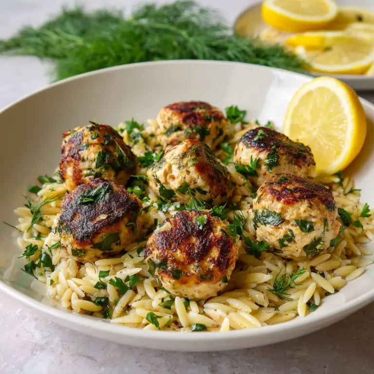 Greek Chicken Meatballs with Lemon Orzo Recipe