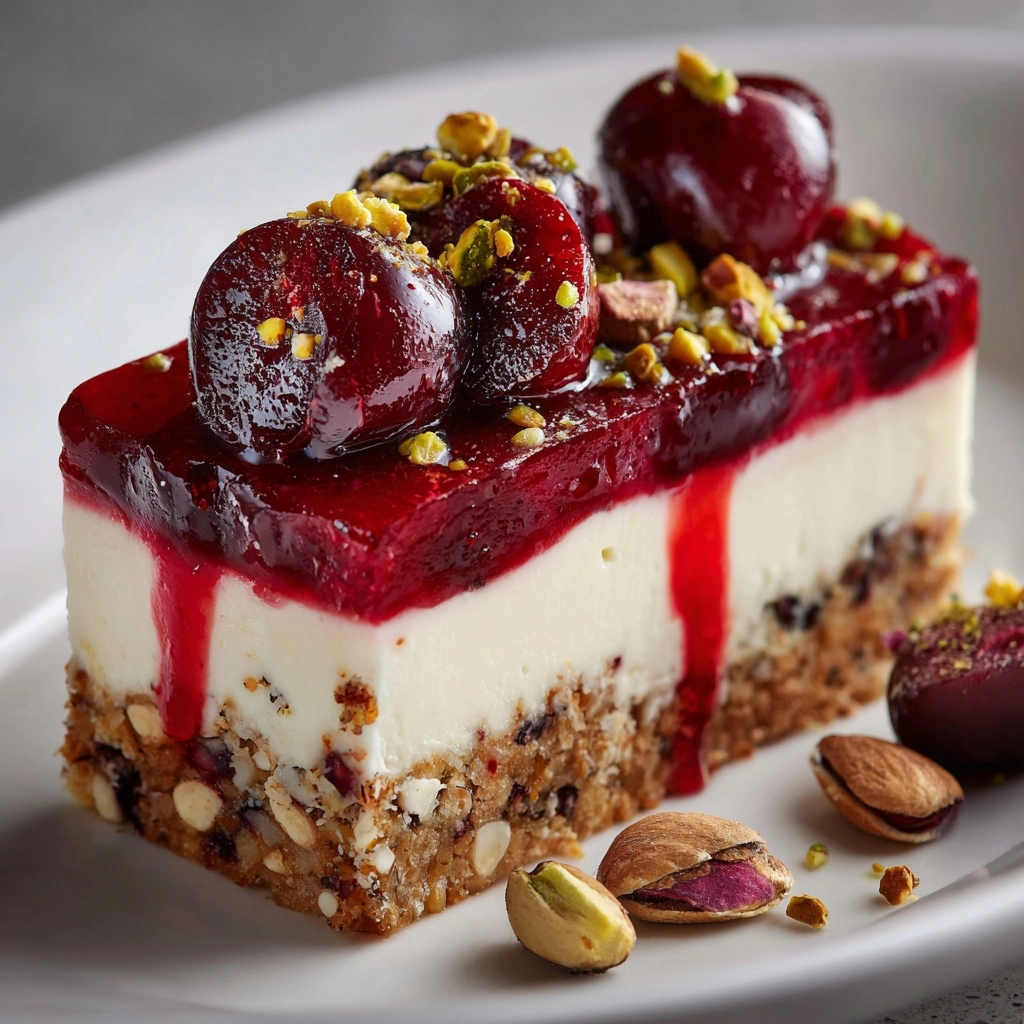 Heavenly Cherry Pistachio Cheesecake Bars Recipe - Recipe Image