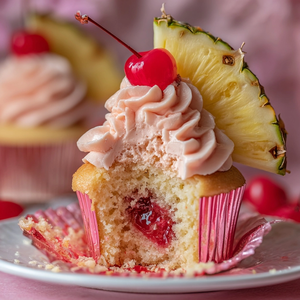 Pineapple Cupcakes with Cherry Frosting Recipe - Recipe Image