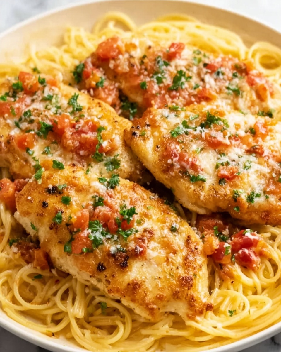 Creamy Chicken Scallopini with Caramelized Onions and Tomato Spaghetti Recipe - Recipe Image