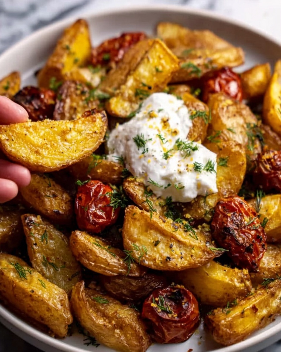 Lemon Honey Brown Butter Roasted Potatoes with Ricotta and Cherry Tomatoes Recipe - Recipe Image