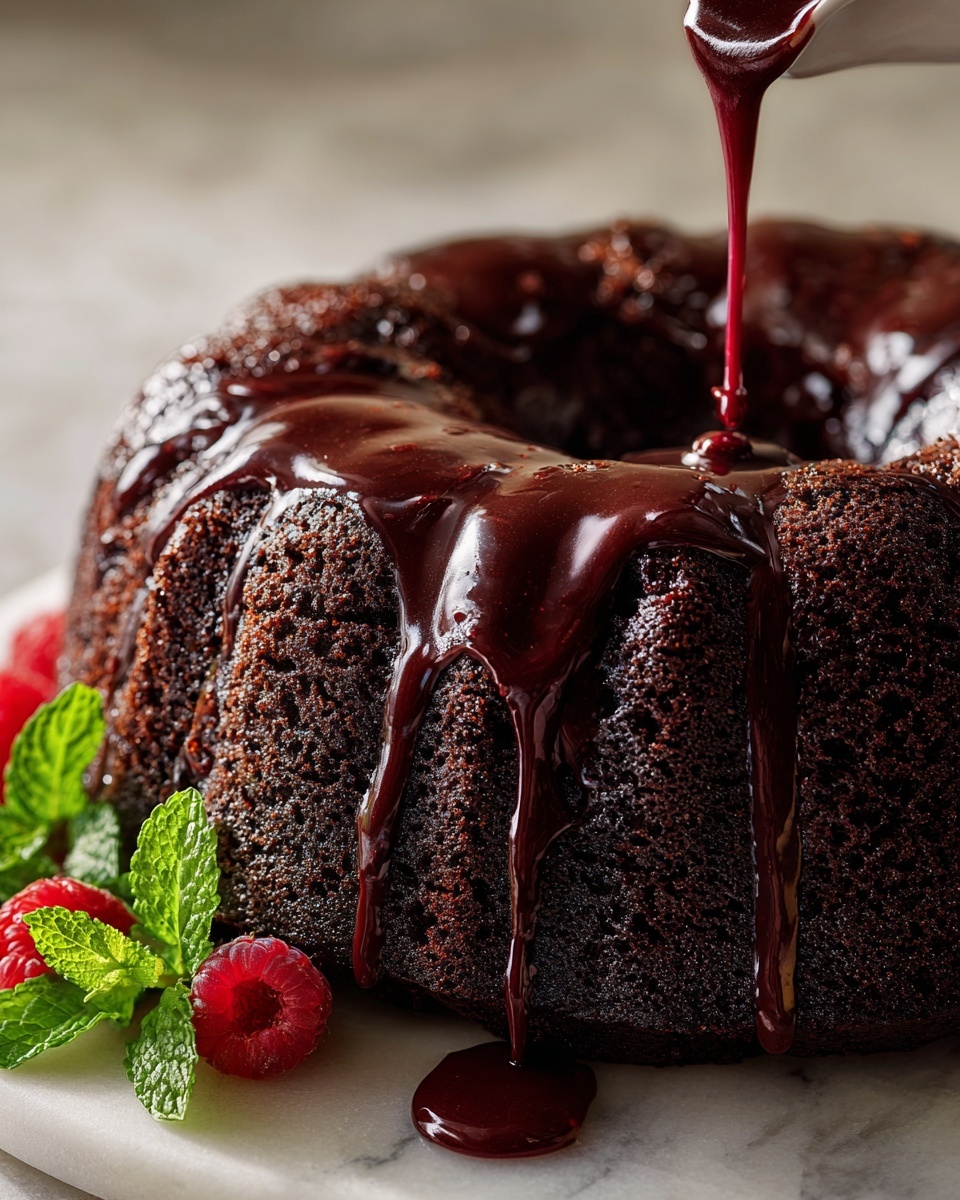 Chocolate Bundt Cake with Hibiscus Cream Cheese Glaze Recipe - Recipe Image