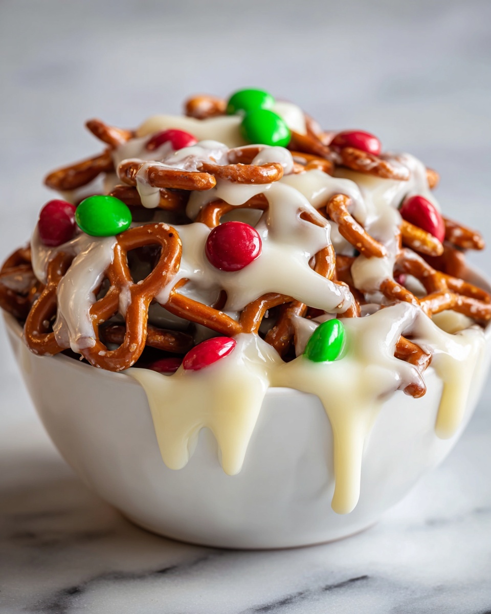 White Chocolate Pretzel Crockpot Christmas Candy Recipe - Recipe Image