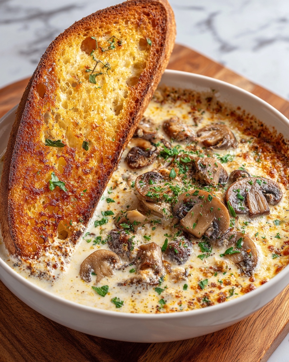 Stuffed Mushroom Dip with Garlic Parmesan Crumb Topping Recipe - Recipe Image