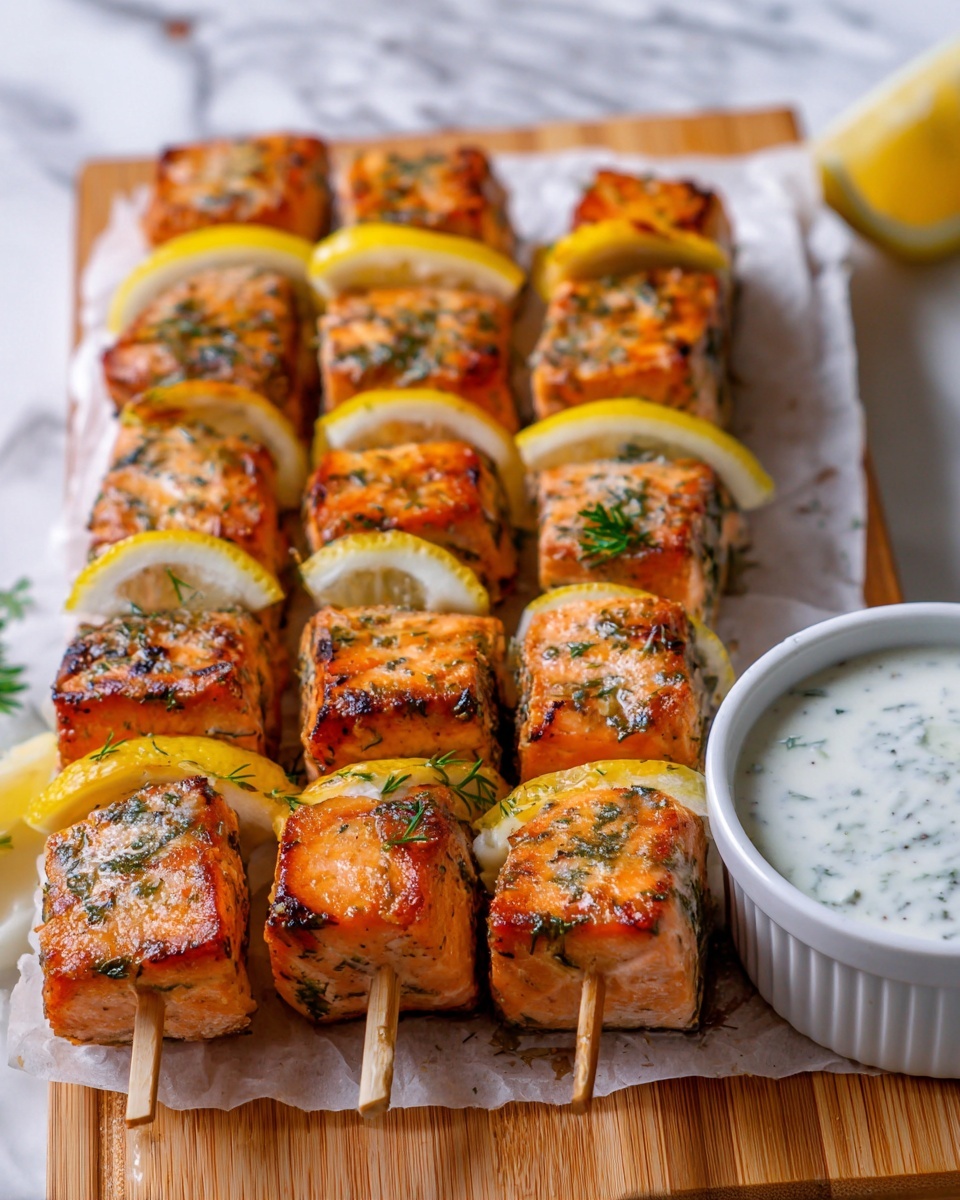 Garlic & Lemon Salmon Kabobs Recipe - Recipe Image