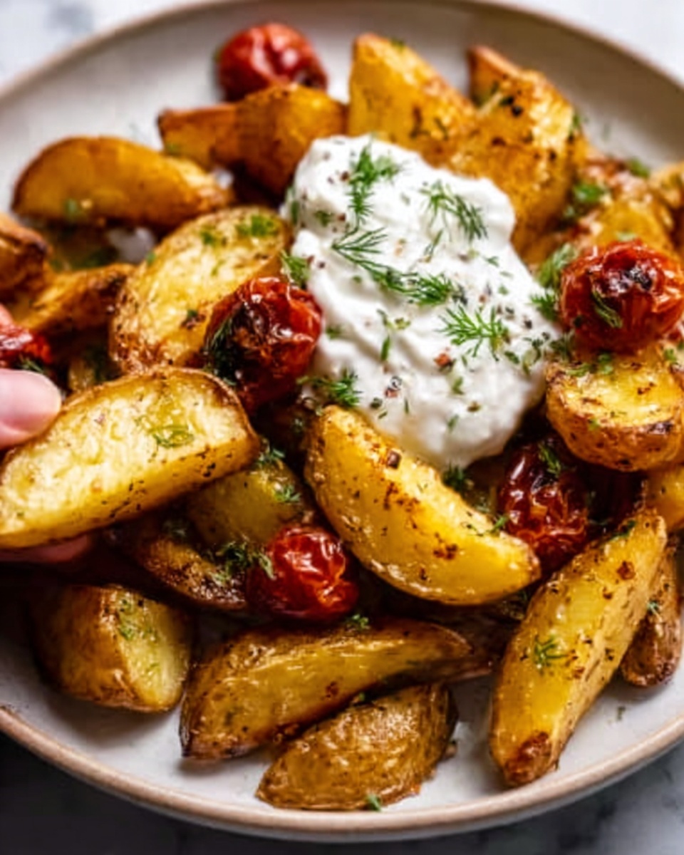 Lemon Honey Brown Butter Roasted Potatoes with Ricotta and Cherry Tomatoes Recipe - Recipe Image