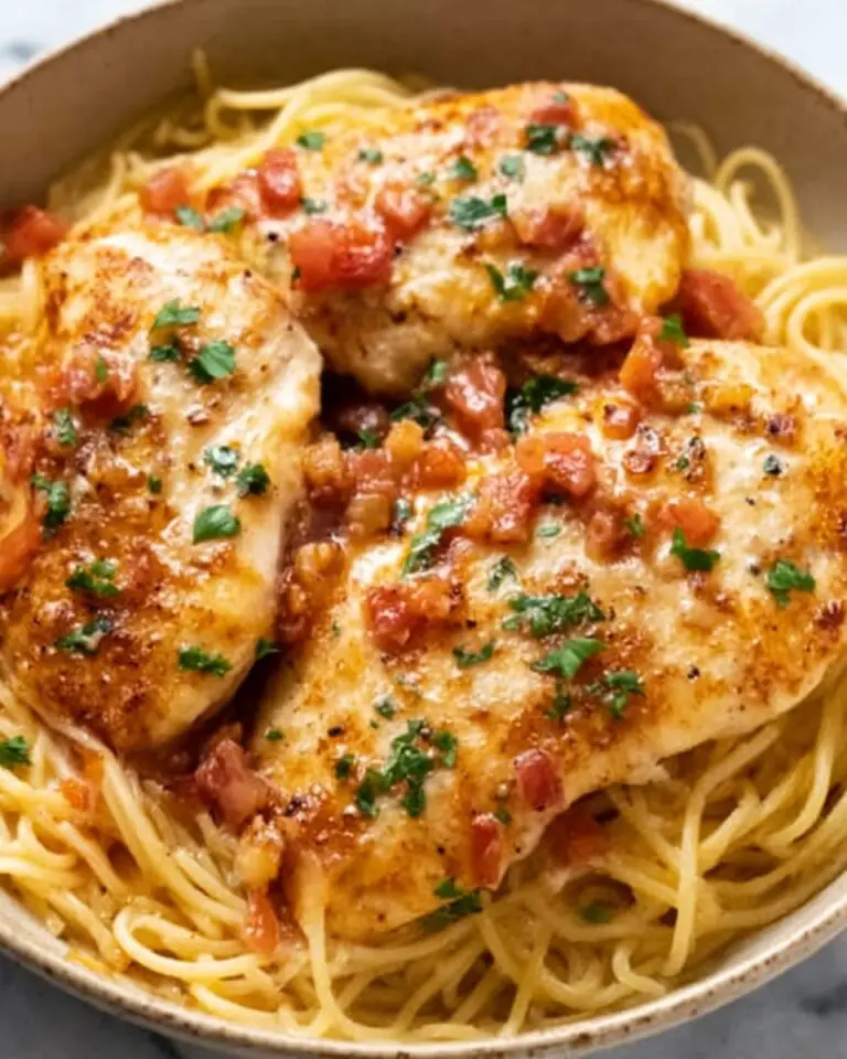 Creamy Chicken Scallopini with Caramelized Onions and Tomato Spaghetti Recipe