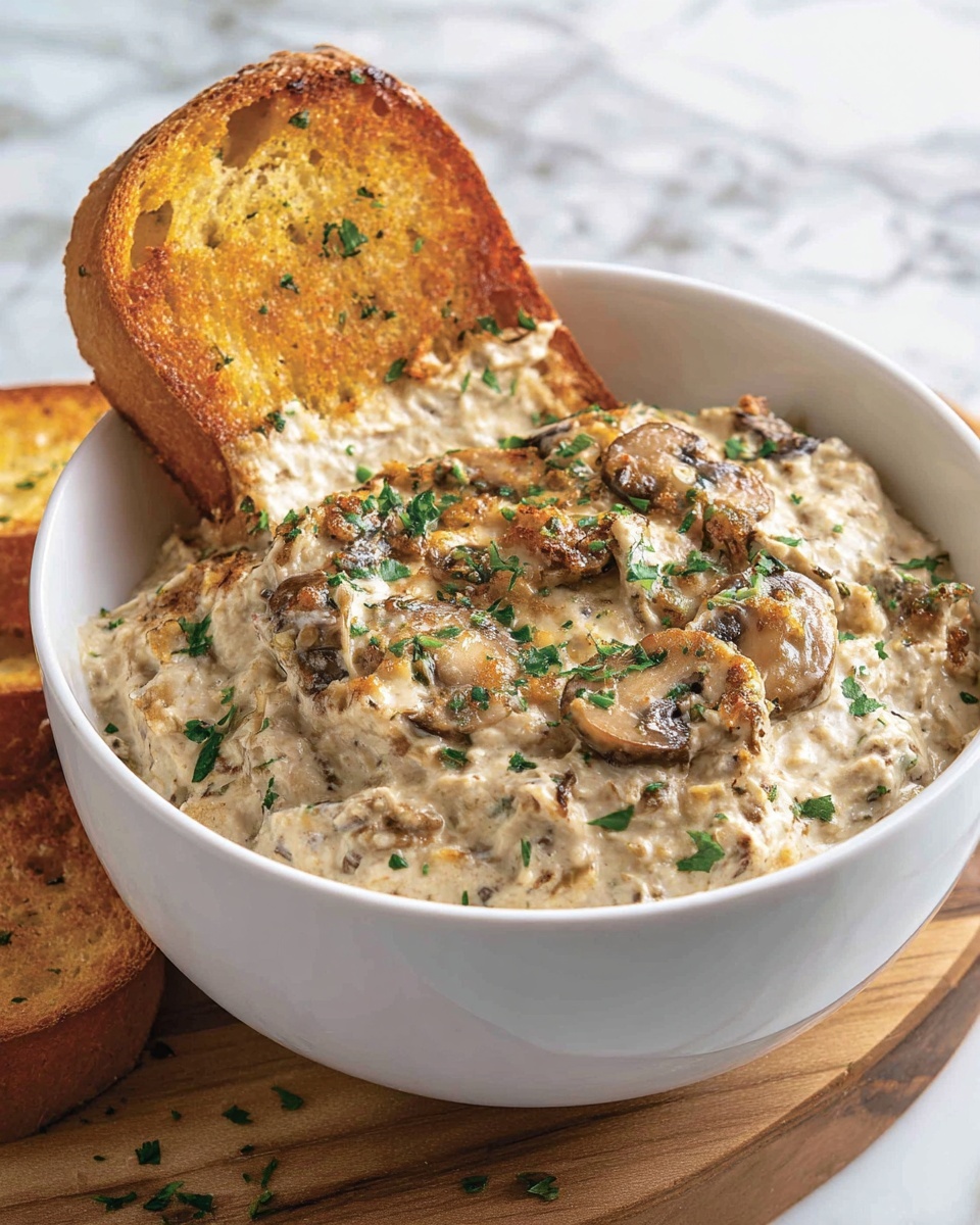 Stuffed Mushroom Dip with Garlic Parmesan Crumb Topping Recipe - Recipe Image