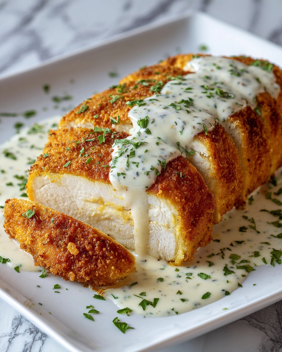 Crispy Parmesan Chicken with Creamy Garlic Sauce Recipe - Recipe Image