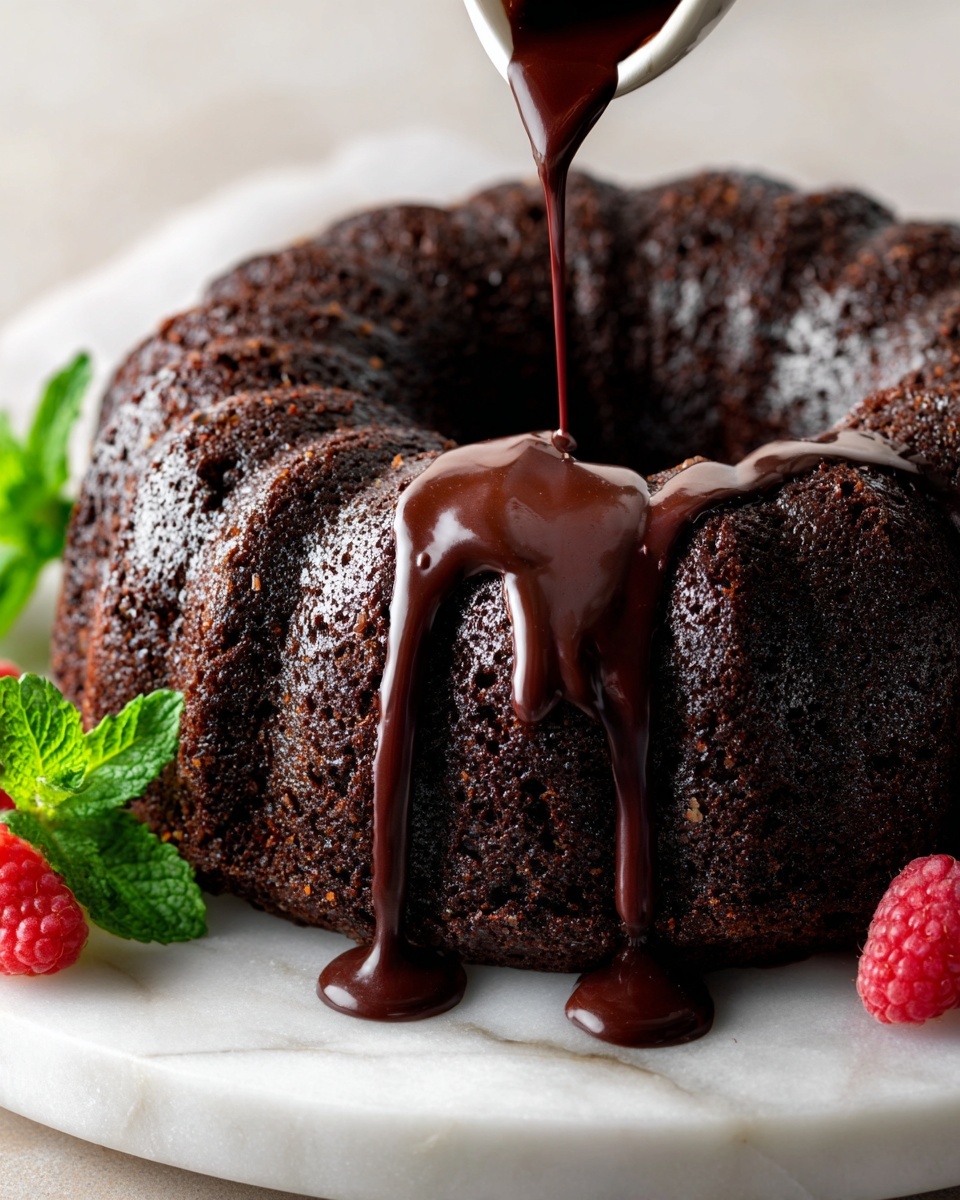 Chocolate Bundt Cake with Hibiscus Cream Cheese Glaze Recipe - Recipe Image