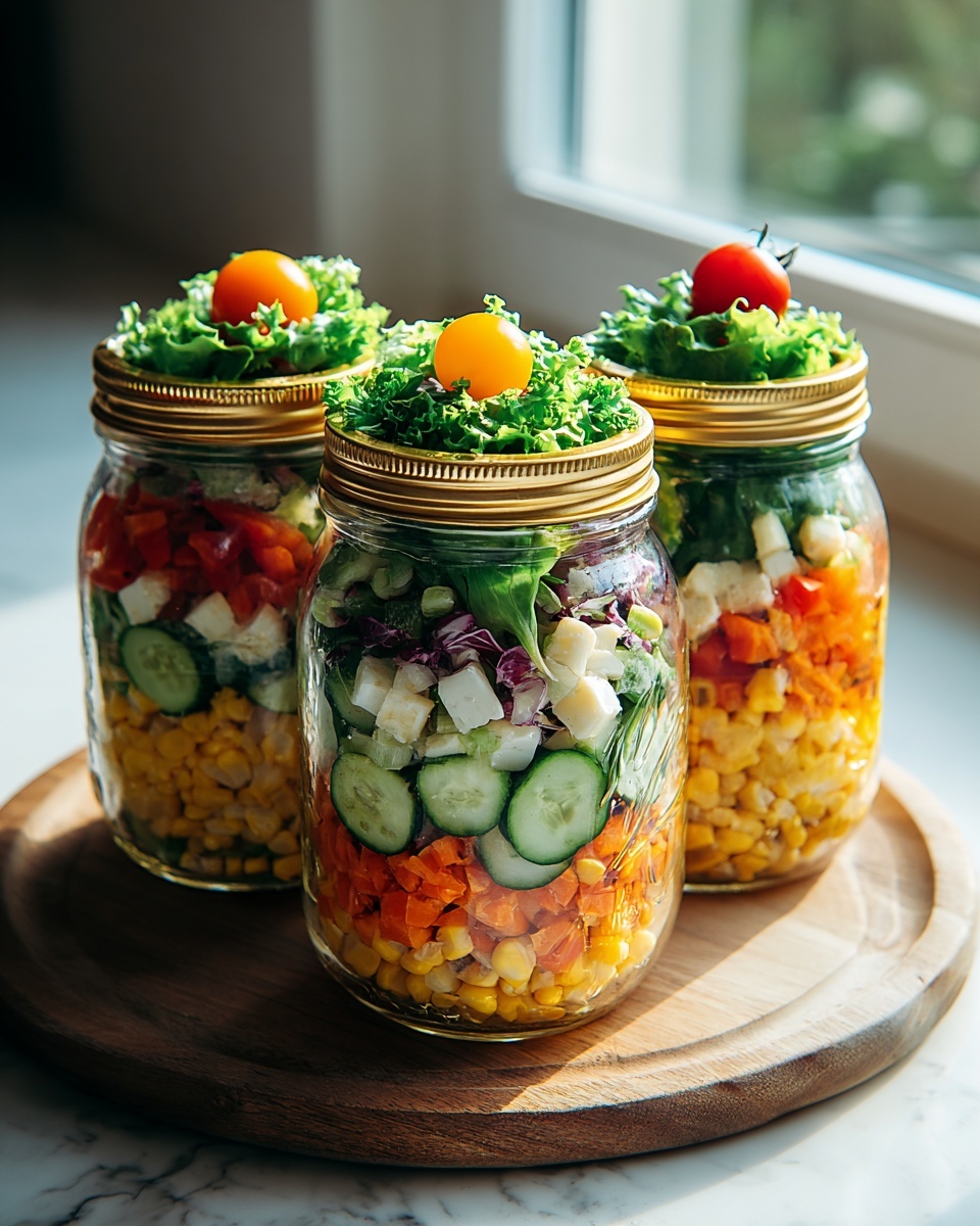 Layered Salad Jars with Greens, Vegetables, Protein, and Grains Recipe - Recipe Image