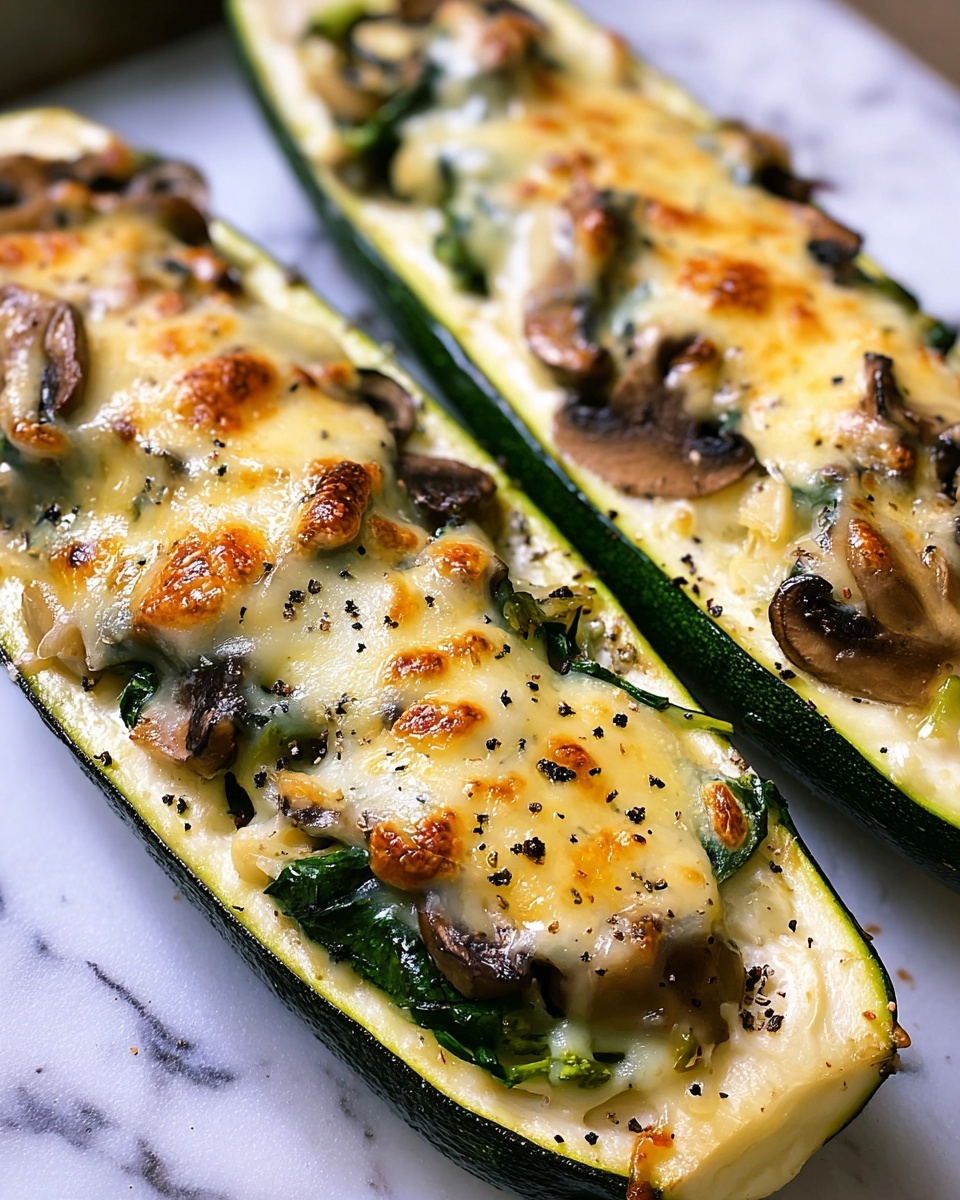 Spinach, Mushroom, and Ricotta Stuffed Zucchini Recipe - Recipe Image