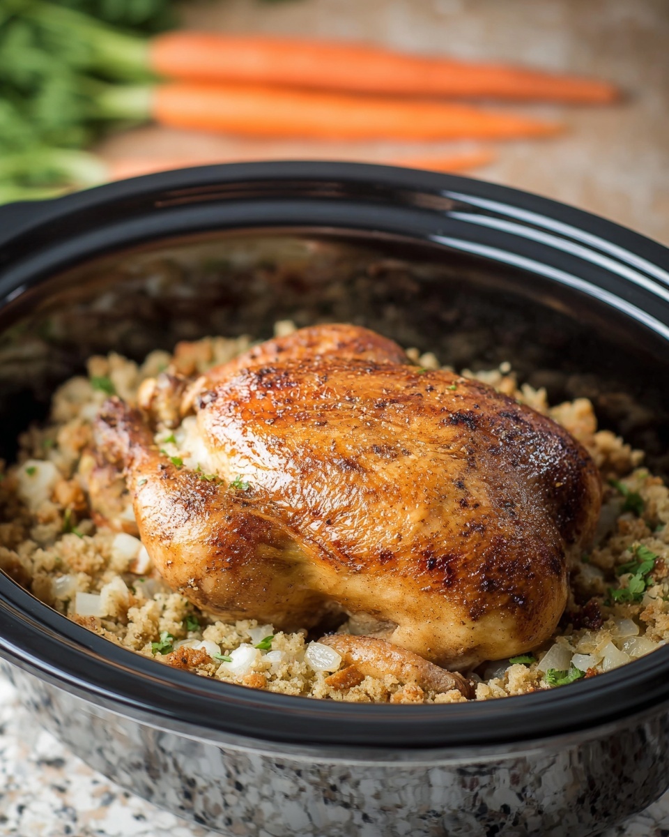 Crockpot Whole Chicken with Stuffing and Crispy Skin Recipe - Recipe Image