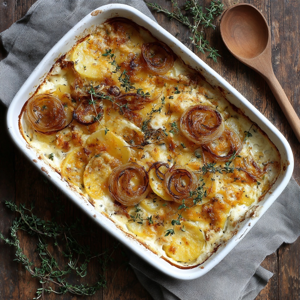 French Onion Potato Bake: Creamy, Cheesy Comfort Food Recipe - Recipe Image