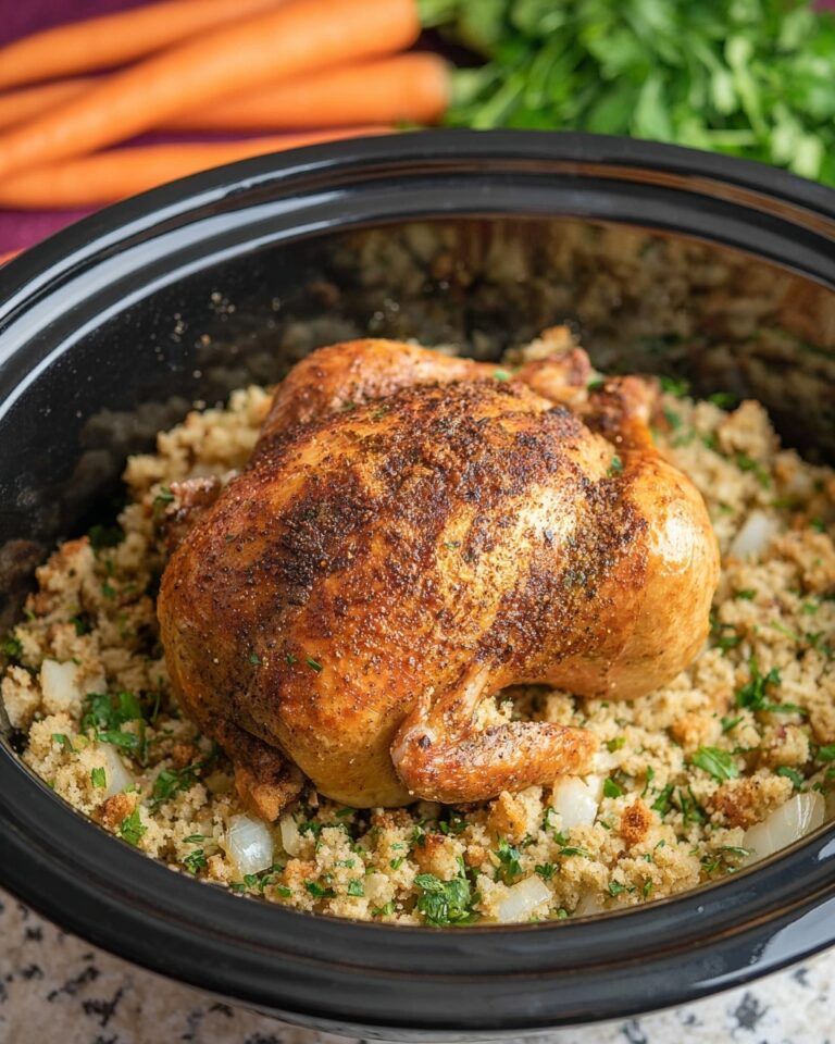 Crockpot Whole Chicken with Stuffing and Crispy Skin Recipe