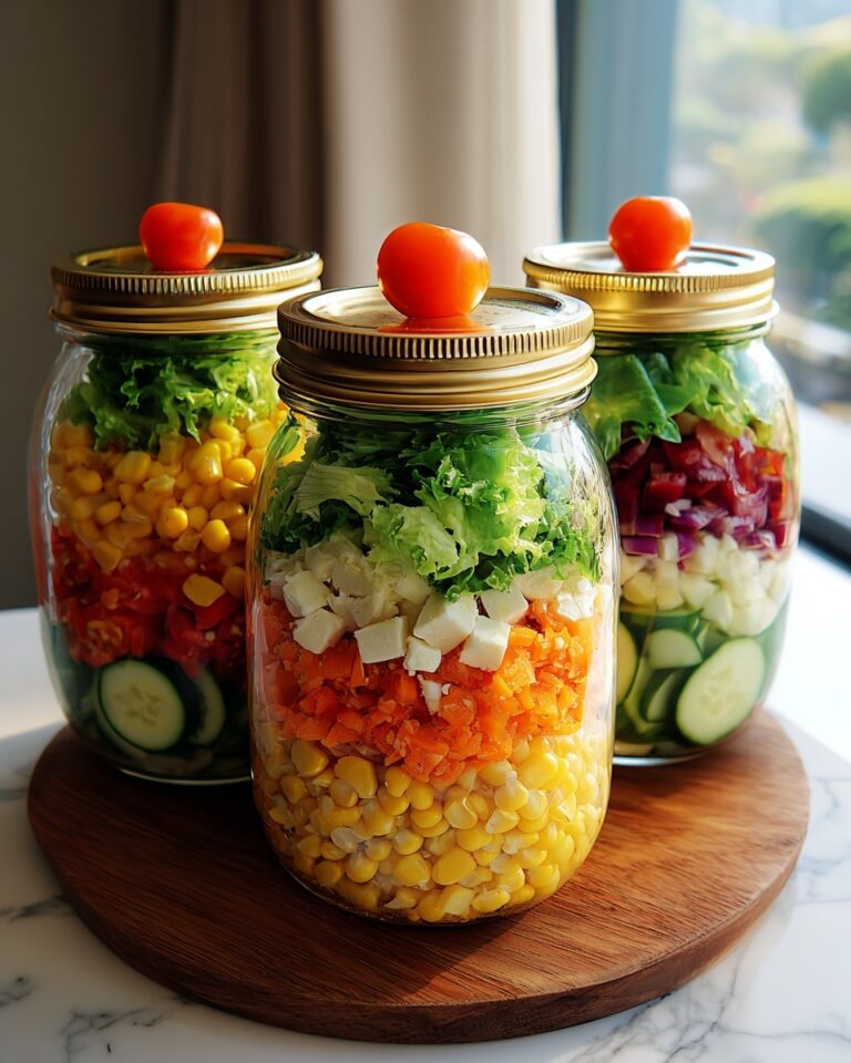 Layered Salad Jars with Greens, Vegetables, Protein, and Grains Recipe