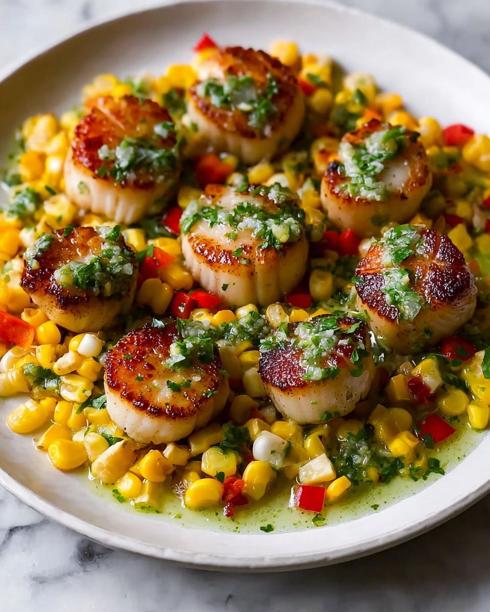 Scallops with Sautéed Corn & Chimichurri Recipe - Recipe Image