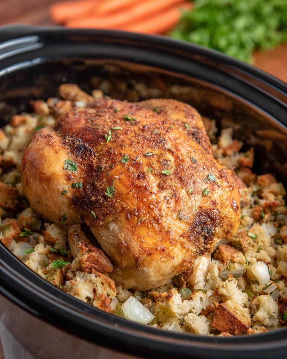 Crockpot Whole Chicken with Stuffing and Crispy Skin Recipe - Recipe Image