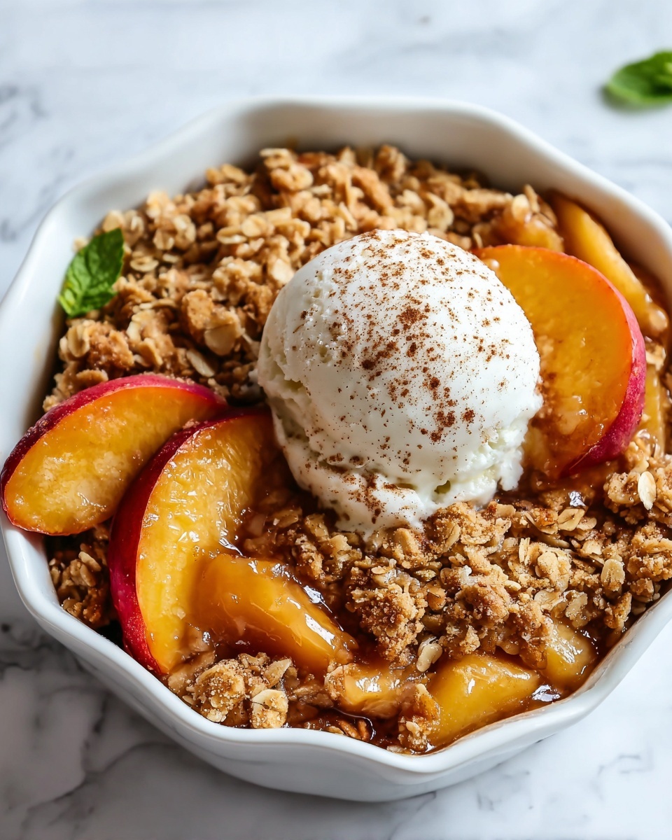 Easy Homemade Peach Crisp with Ice Cream Recipe - Recipe Image