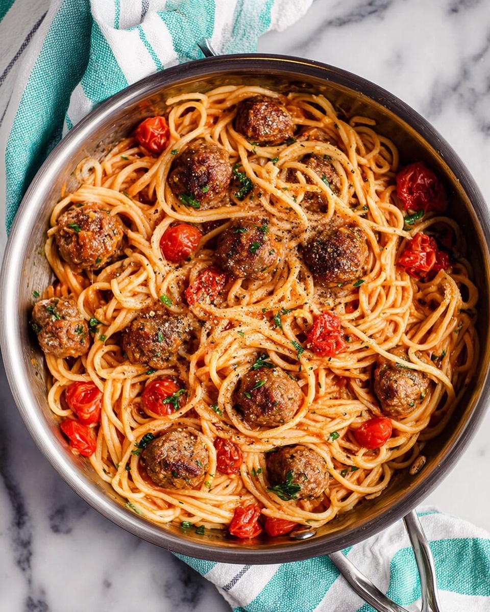 Sausage Meatball Pasta with Roasted Tomatoes Recipe - Recipe Image