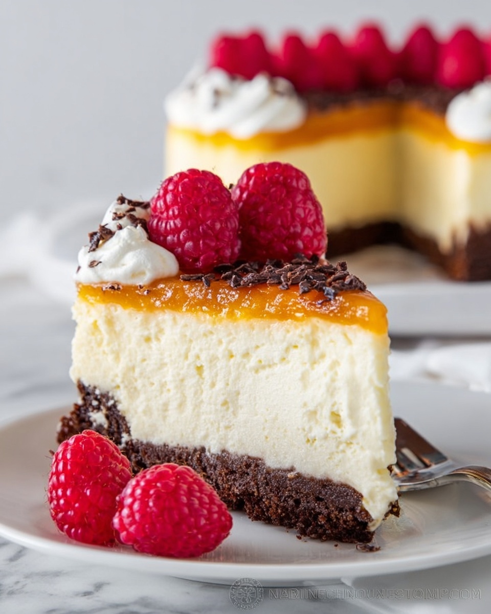 Raspberry Apricot Cheesecake with Chocolate Crust Recipe - Recipe Image