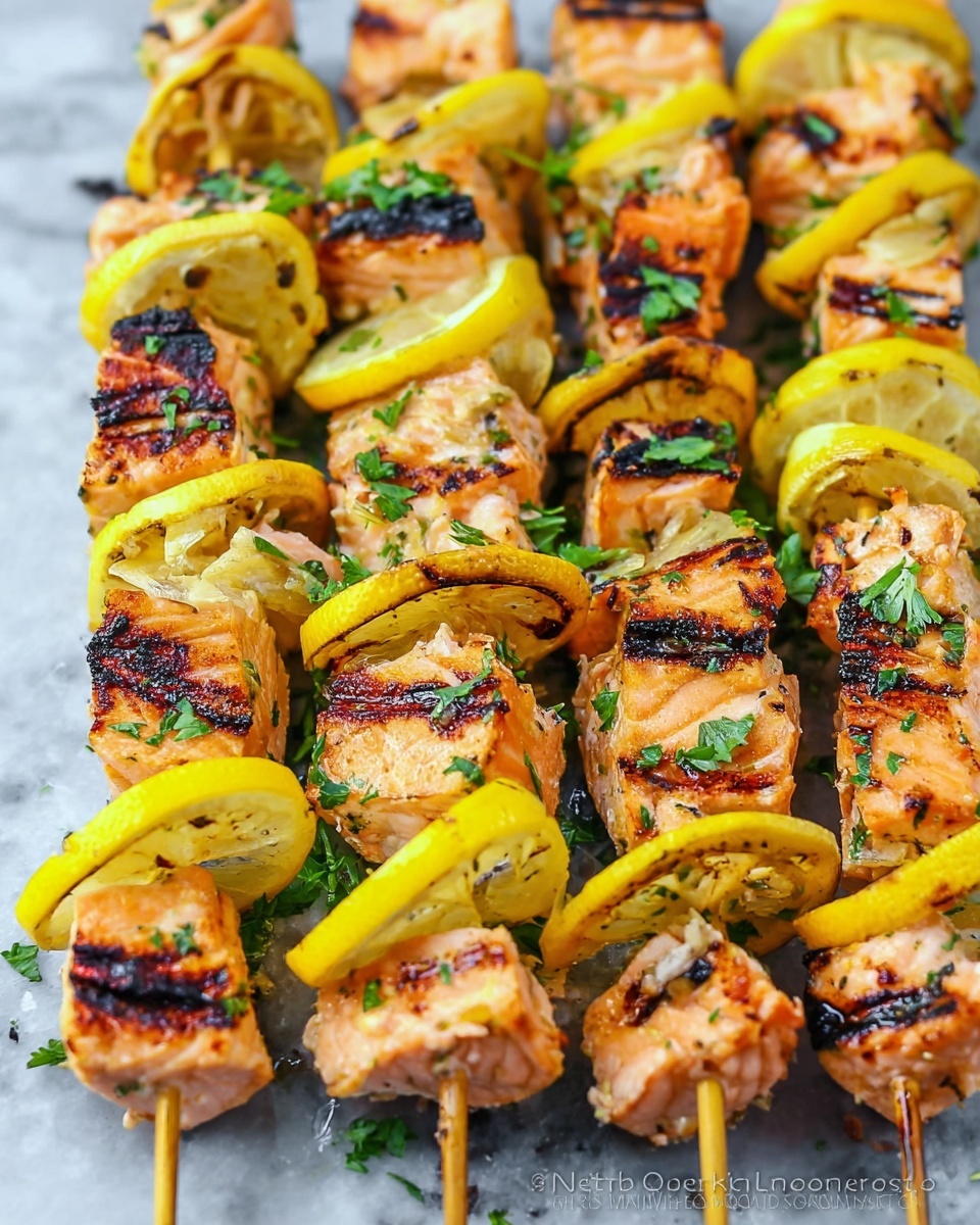 Grilled Salmon Skewers with Garlic and Dijon Recipe - Recipe Image