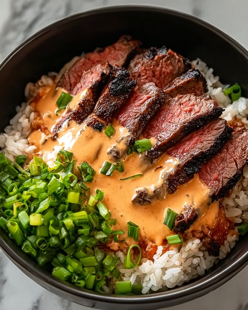 Bold & Irresistible Korean BBQ Steak Rice Bowls with Spicy Cream Sauce Recipe - Recipe Image