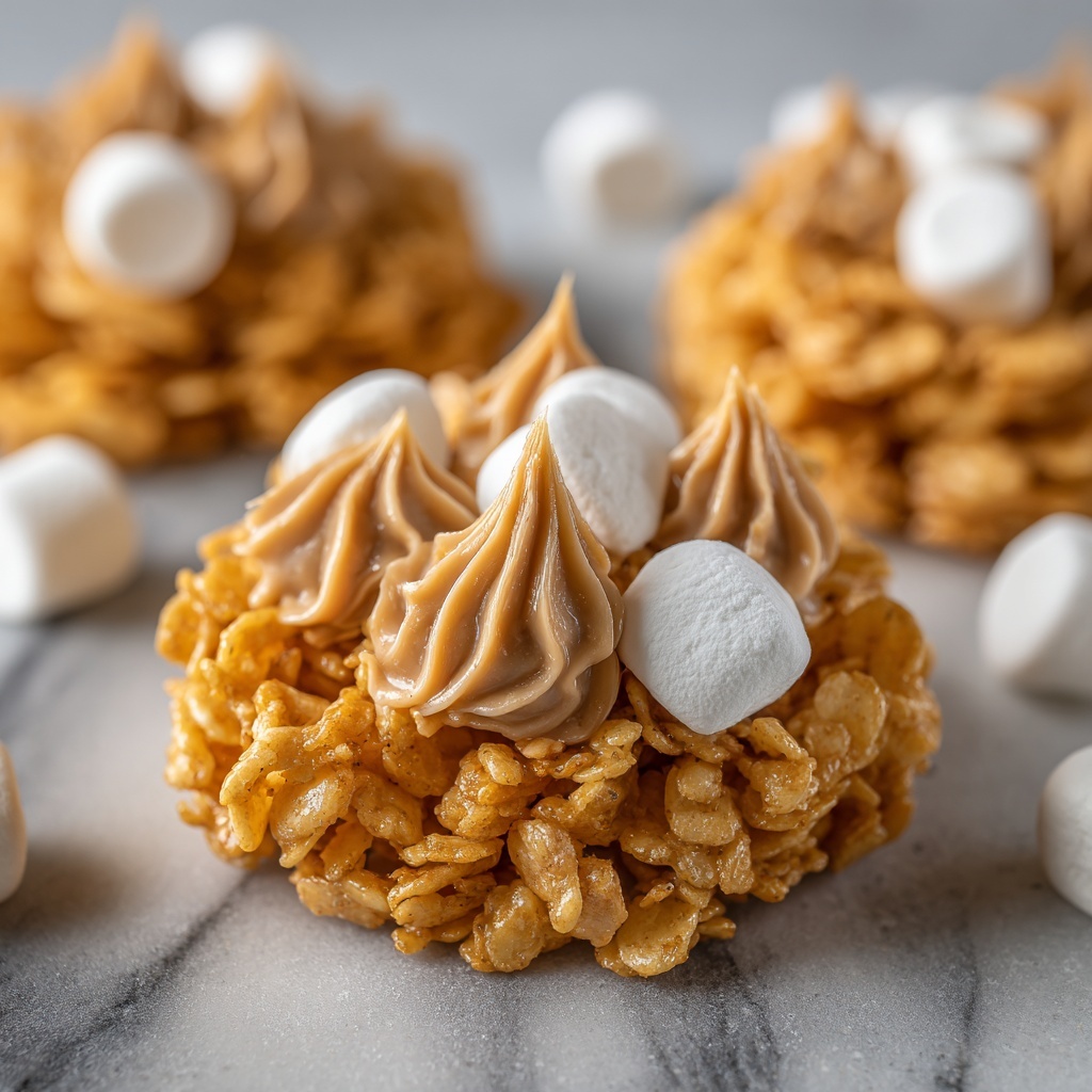 No-Bake Peanut Butter Cornflake Cookies with Marshmallows Recipe - Recipe Image