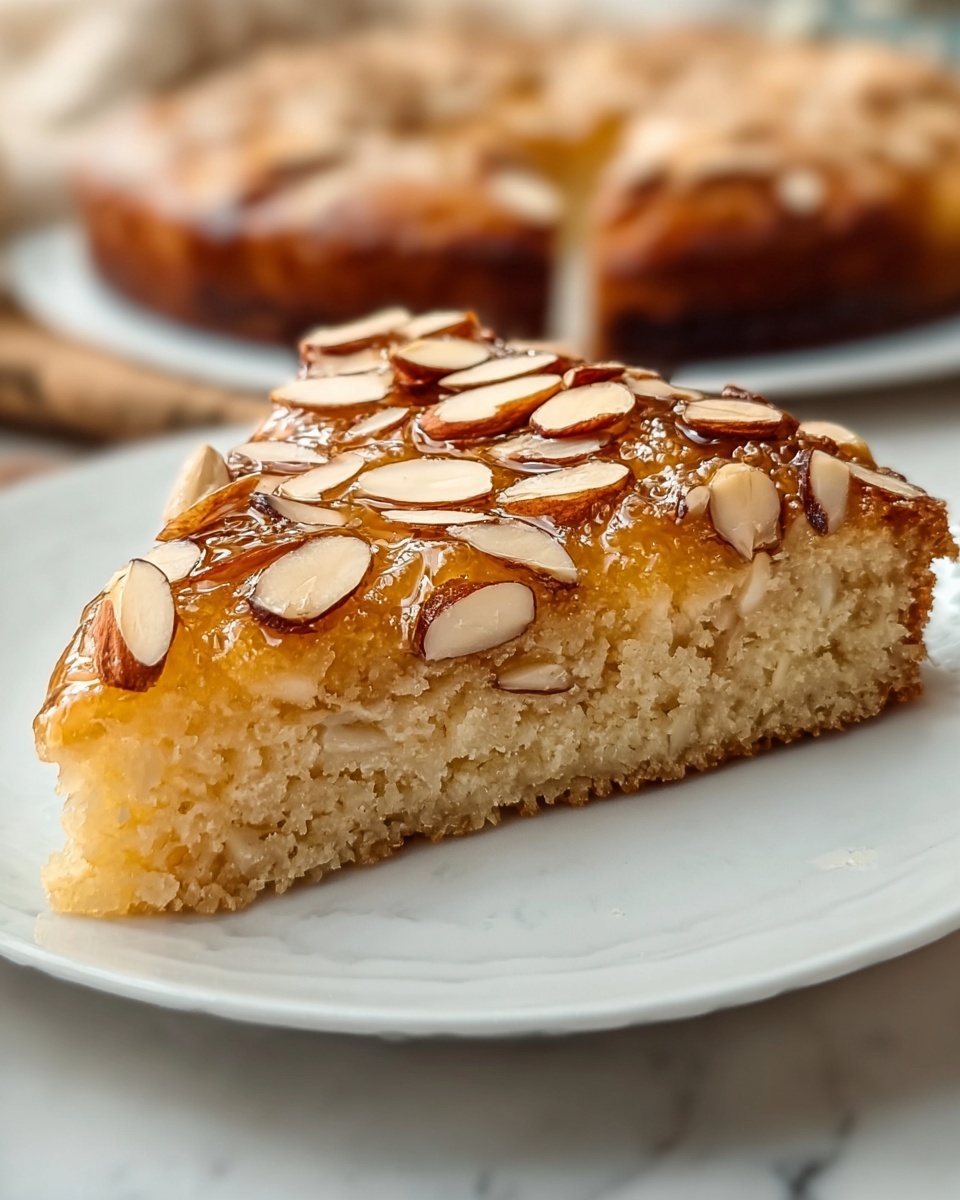 Almond Cake with Sliced Almond Topping and Vanilla-Bean Cream Recipe - Recipe Image