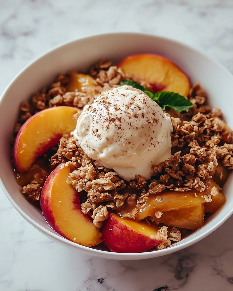 Easy Homemade Peach Crisp with Ice Cream Recipe - Recipe Image