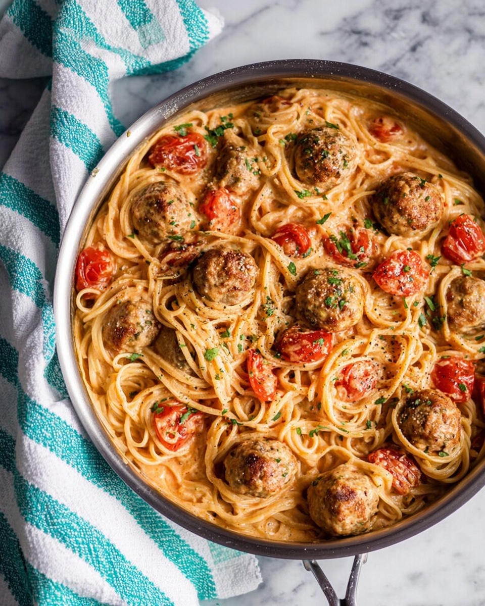 Sausage Meatball Pasta with Roasted Tomatoes Recipe - Recipe Image