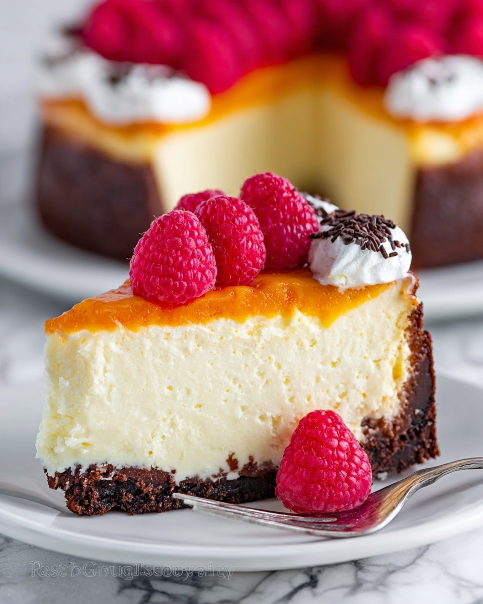 Raspberry Apricot Cheesecake with Chocolate Crust Recipe - Recipe Image