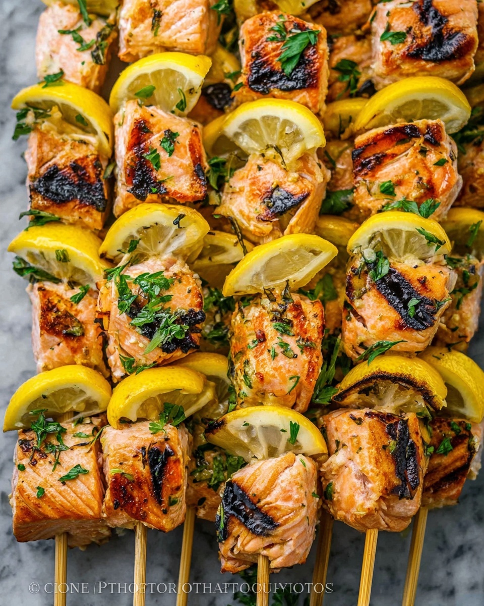 Grilled Salmon Skewers with Garlic and Dijon Recipe - Recipe Image