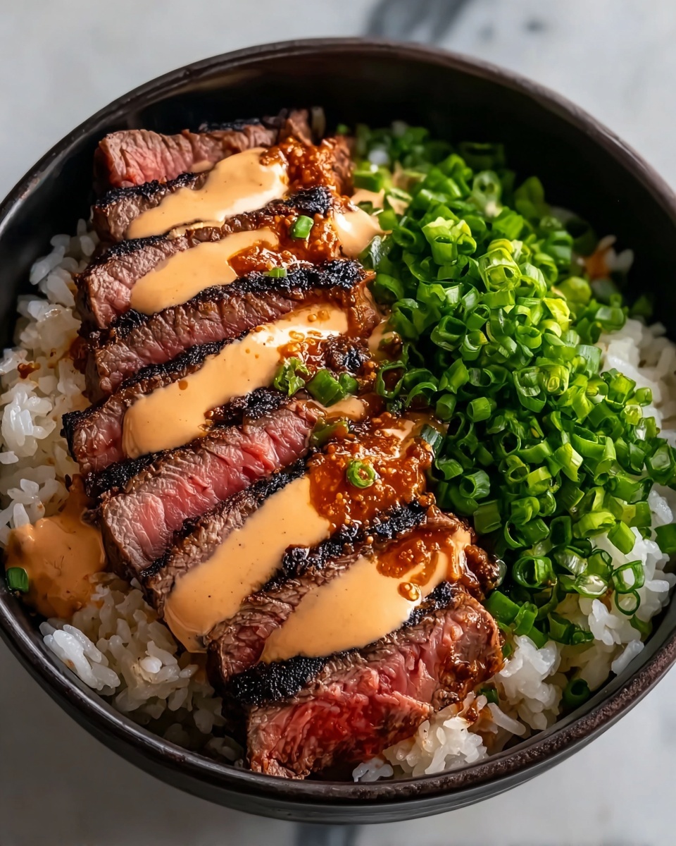 Bold & Irresistible Korean BBQ Steak Rice Bowls with Spicy Cream Sauce Recipe - Recipe Image