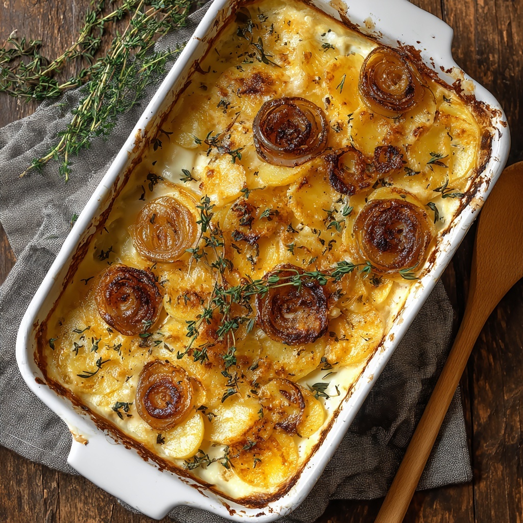 French Onion Potato Bake: Creamy, Cheesy Comfort Food Recipe - Recipe Image