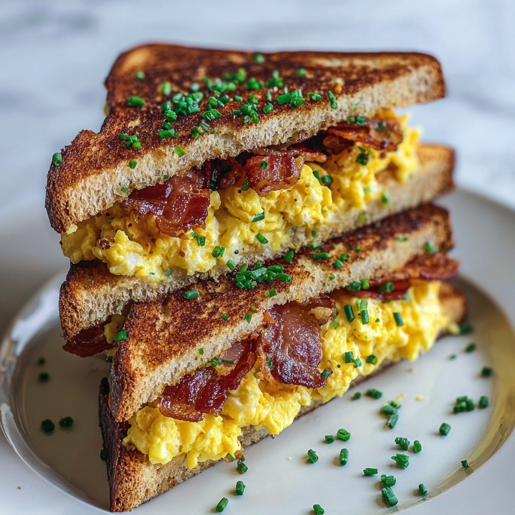 Ultimate Breakfast Grilled Cheese with Scrambled Eggs and Bacon Recipe - Recipe Image