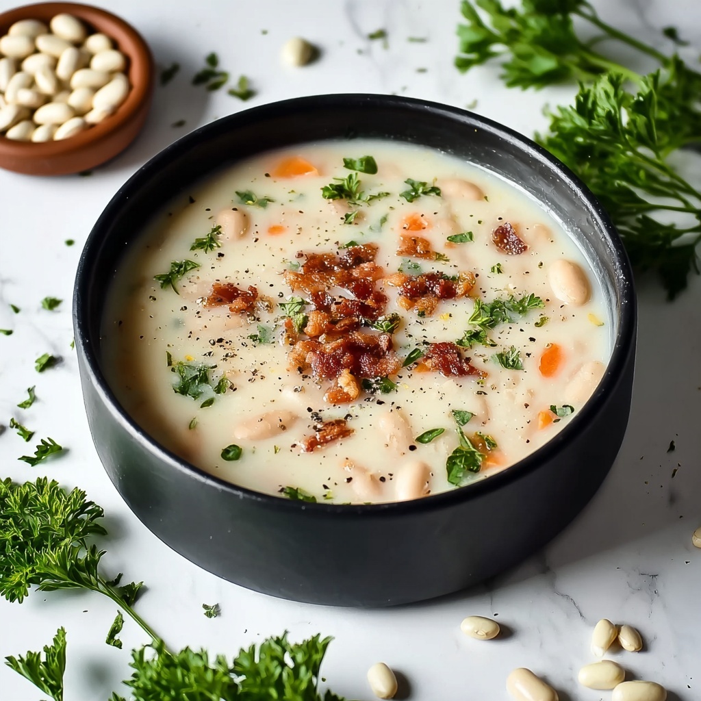 White Bean Soup with Crispy Bacon and Fresh Parsley Recipe - Recipe Image