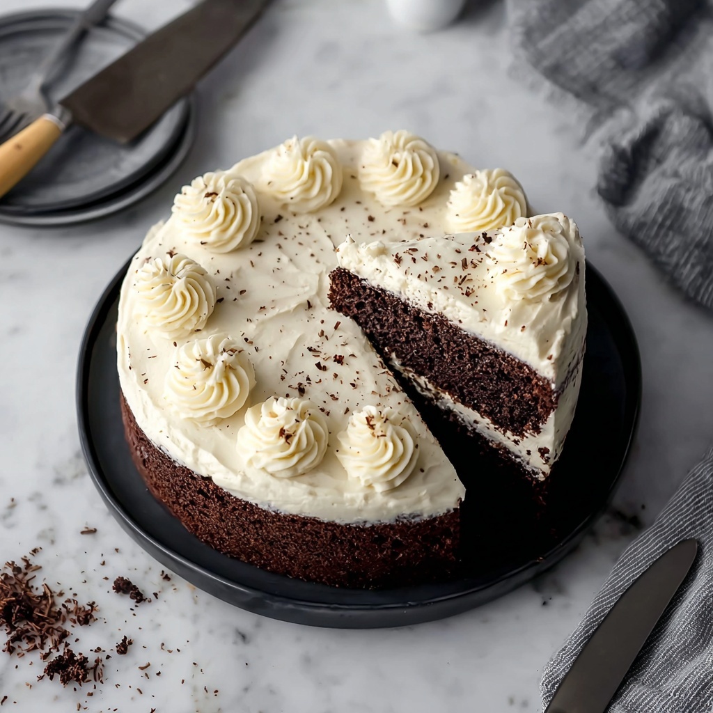 Tuxedo Cake with Cream Cheese Frosting and Chocolate Drizzle Recipe - Recipe Image