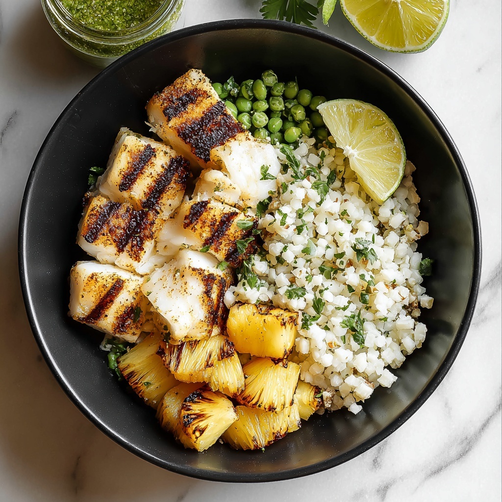 Fish Taco Bowl with Pineapple Lime Cauliflower Rice Recipe - Recipe Image