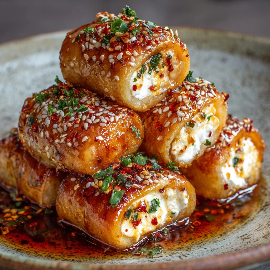 Crispy Oven Fried Feta Rolls with Chili Honey Recipe - Recipe Image