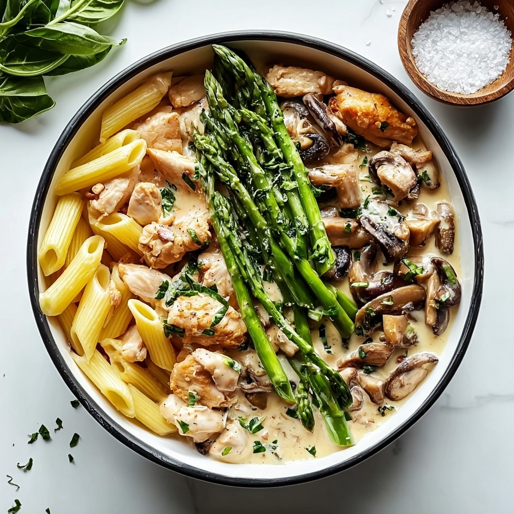 Creamy Mushroom and Asparagus Chicken Penne Recipe - Recipe Image