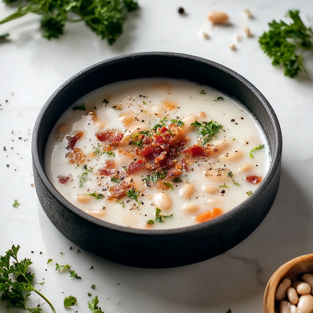 White Bean Soup with Crispy Bacon and Fresh Parsley Recipe - Recipe Image